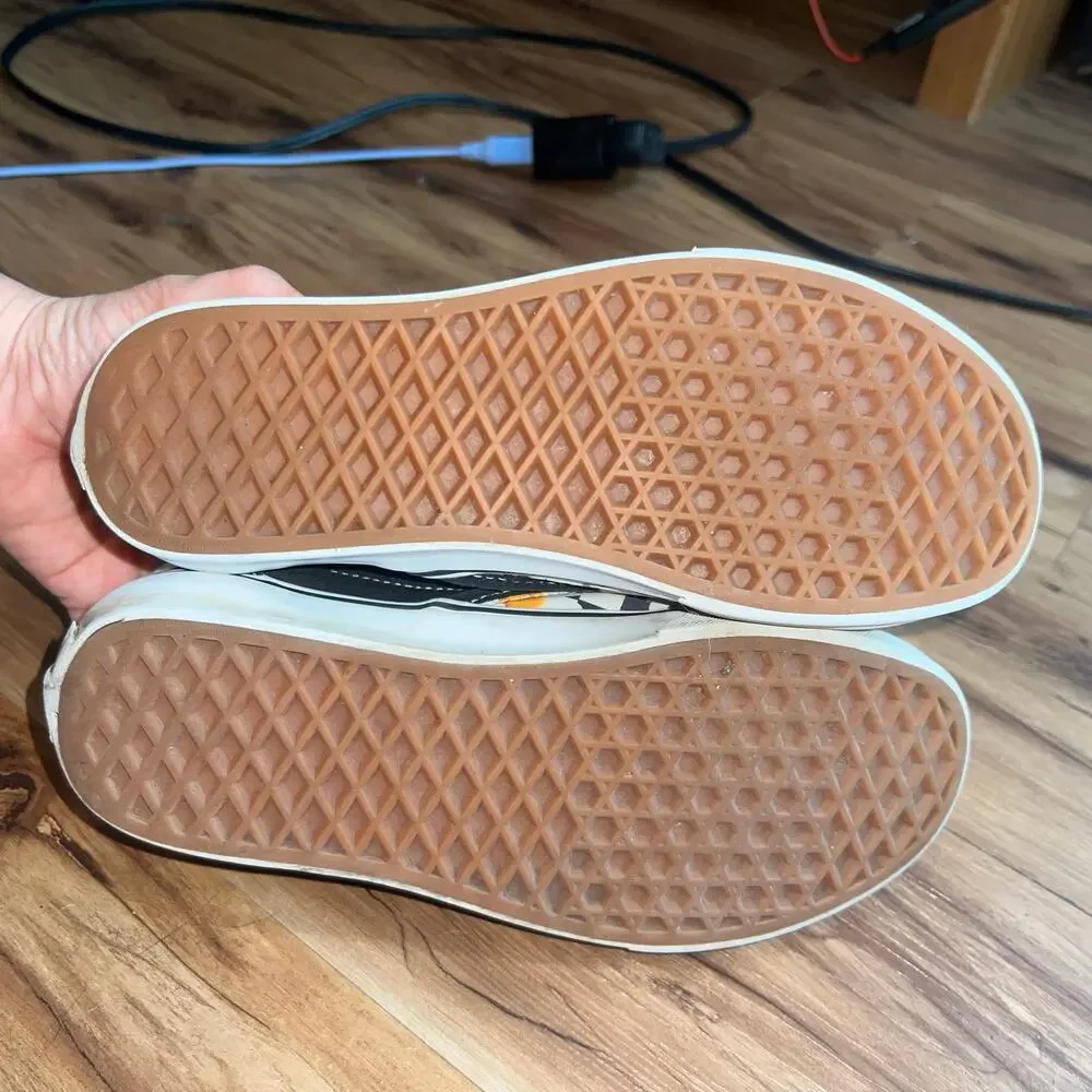 Black White Checkered Vans with Daisy Print Size 7